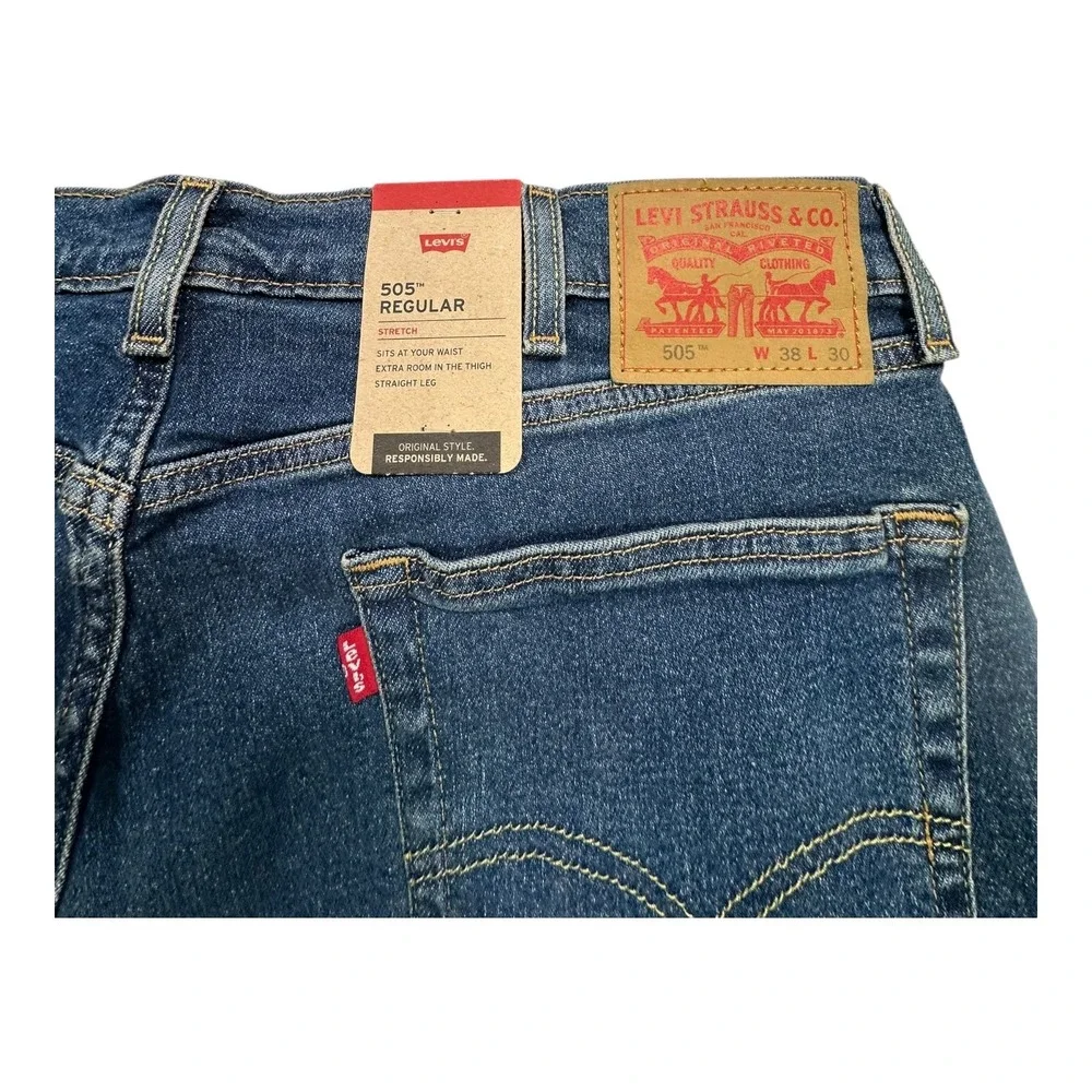 Levi Strauss & Co 505 Regular Fit Straight Leg Men Jeans 38x30 Dark Wash‎ NEW